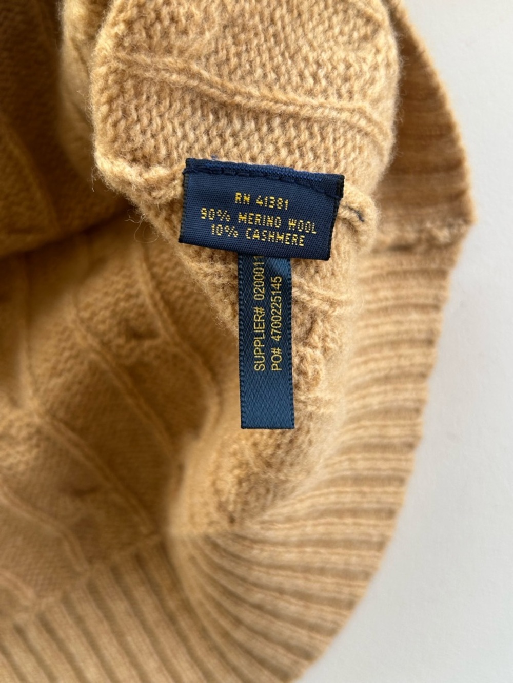 Polo Ralph Lauren Cable Knit Sweater Merino Wool Cashmere Tan Women Medium - Picture 13 of 16